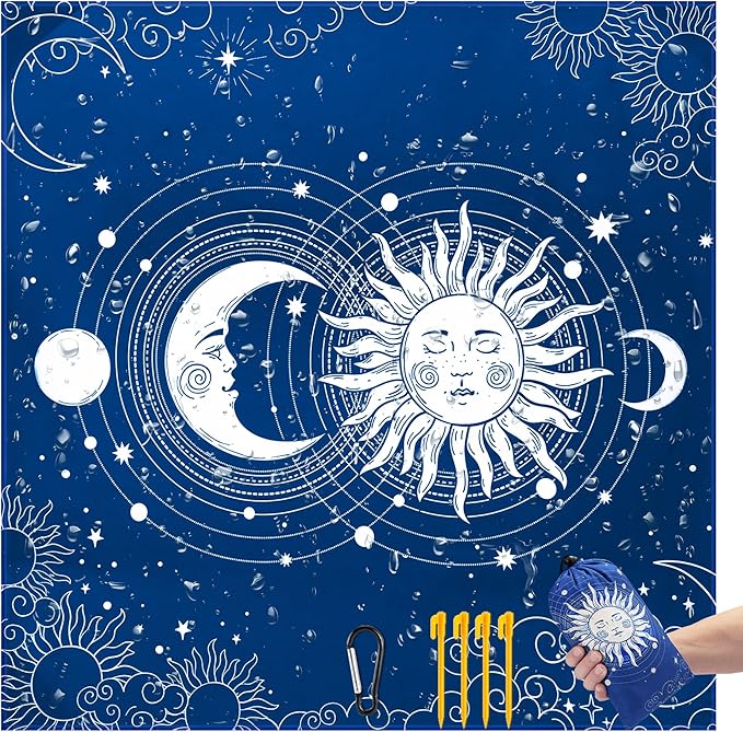 Beach Blanket Sandproof Extra Large Beach Mat Adults Waterproof Quick Drying Sand Free Mat Made by Premium Polyester with 4 Stakes & 4 Corner Pockets for Outdoor Travel Camping Hiking