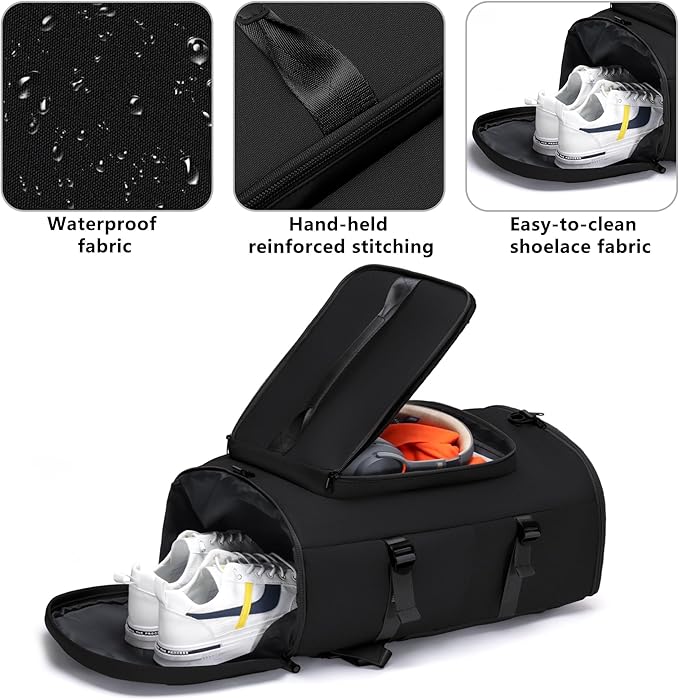 Gym Bag for Men and Women Sports Duffle Bag Travel Backpack Weekender Overnight Bag with Shoes Compartment and Wet Pocket Black - MIYCOO