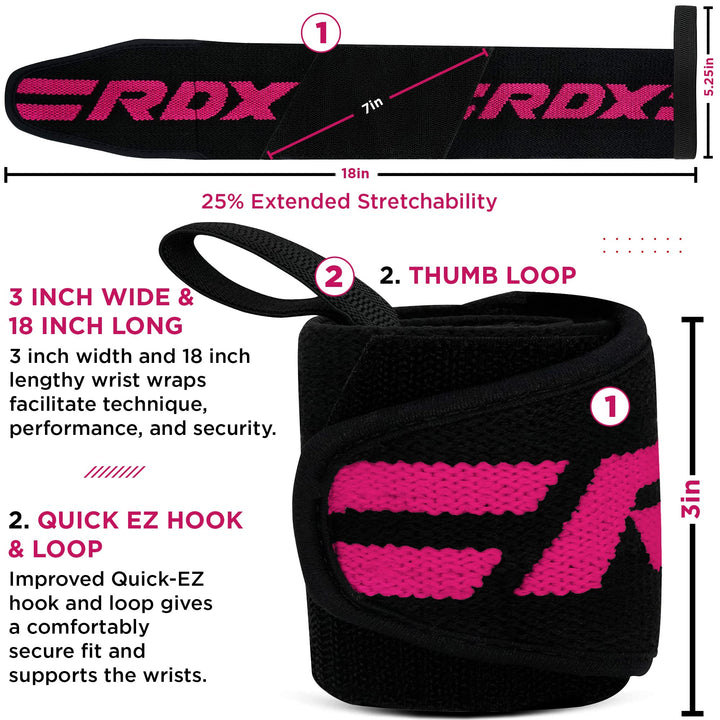 RDX Wrist Wraps for Weightlifting (Pair), IPL USPA Approved, Elasticated 18” Cotton Straps Support with Thumb Loop, Gym Wrap for Weight Lifting Powerlifting Competition Strength Training Bodybuilding