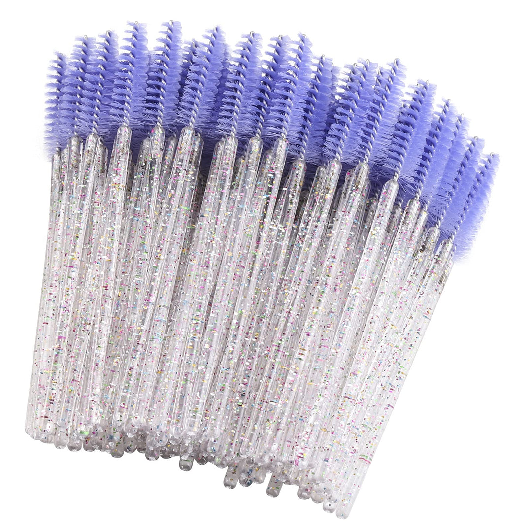 Btyms 200 Pcs Disposable Mascara Wands Lash Applicator Brush Brow Spoolies For Eyelash Extension With Crystal Handle Purple