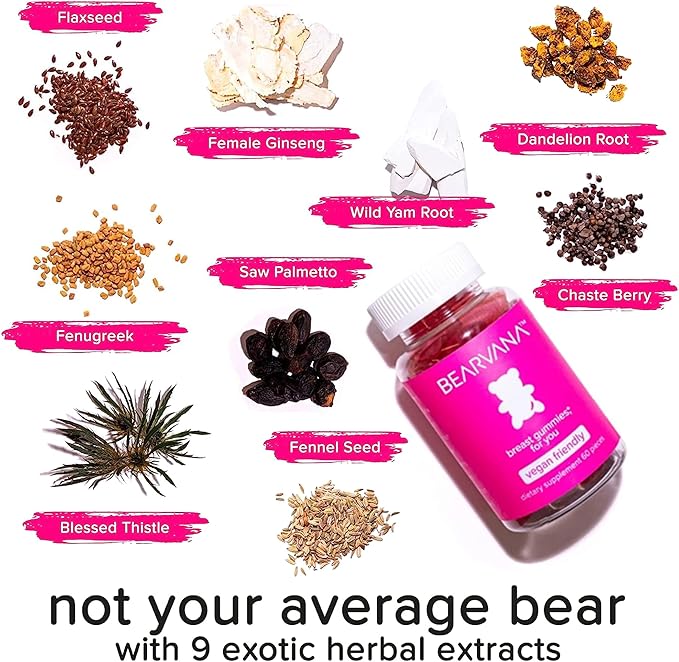 BEARVANA Top Support Gummies for Women | Support Natural Balance and Confidence | Fitness Supplement | Essential Vitamins | 9 Herbs Including Fenugreek, Flaxseed, Dong Quai| Berry Flavor | 60 Gummies