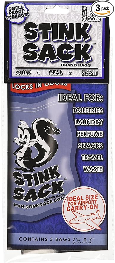 3pc Stink Sack Smell Proof Storage Bags - Black - 7.5" x 7"