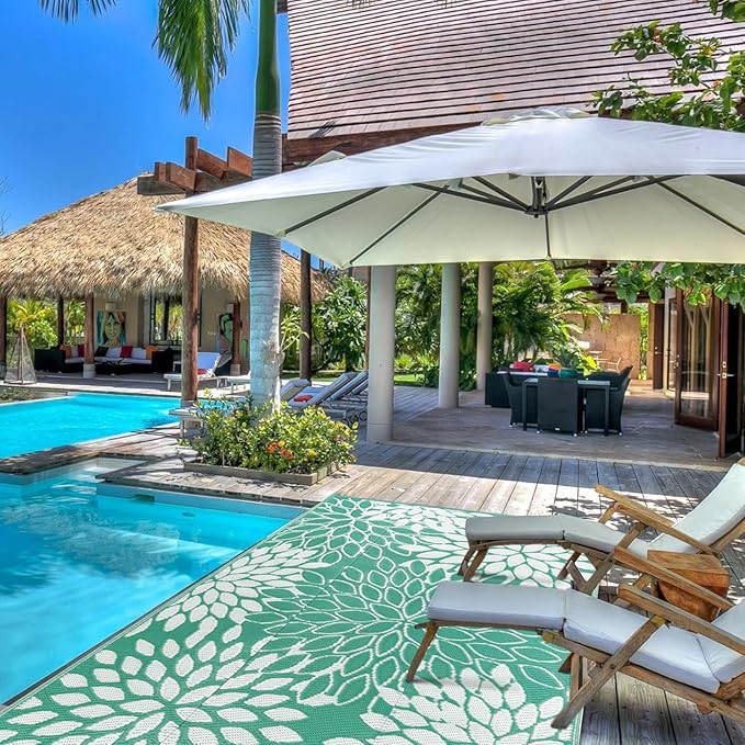 Anidaroel Outdoor Rugs 8x10ft for Patios Clearance Waterproof, Reversible Tropical Plastic Straw Camping Mat Outside Rug, Large Outdoor Area Rug for RV, Porch, Deck, Balcony, Picnic(8'x10')