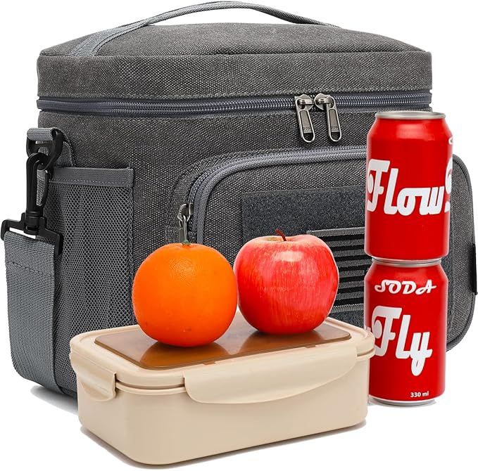 FlowFly Lunch Bag, Insulated Cooler, Thermal Lunch Box Tote with MOLLE/PALS Webbing, Adjustable Padded Shoulder Strap, for Tactical Men Women Adults and Boys Girls Kids (Navy, Medium)