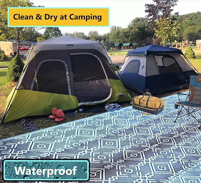 BalajeesUSA Outdoor Rug - 5x7 Grey Reversible Recycled Plastic Straw Patio Decor Waterproof Large RV Camper mat Camping 7032