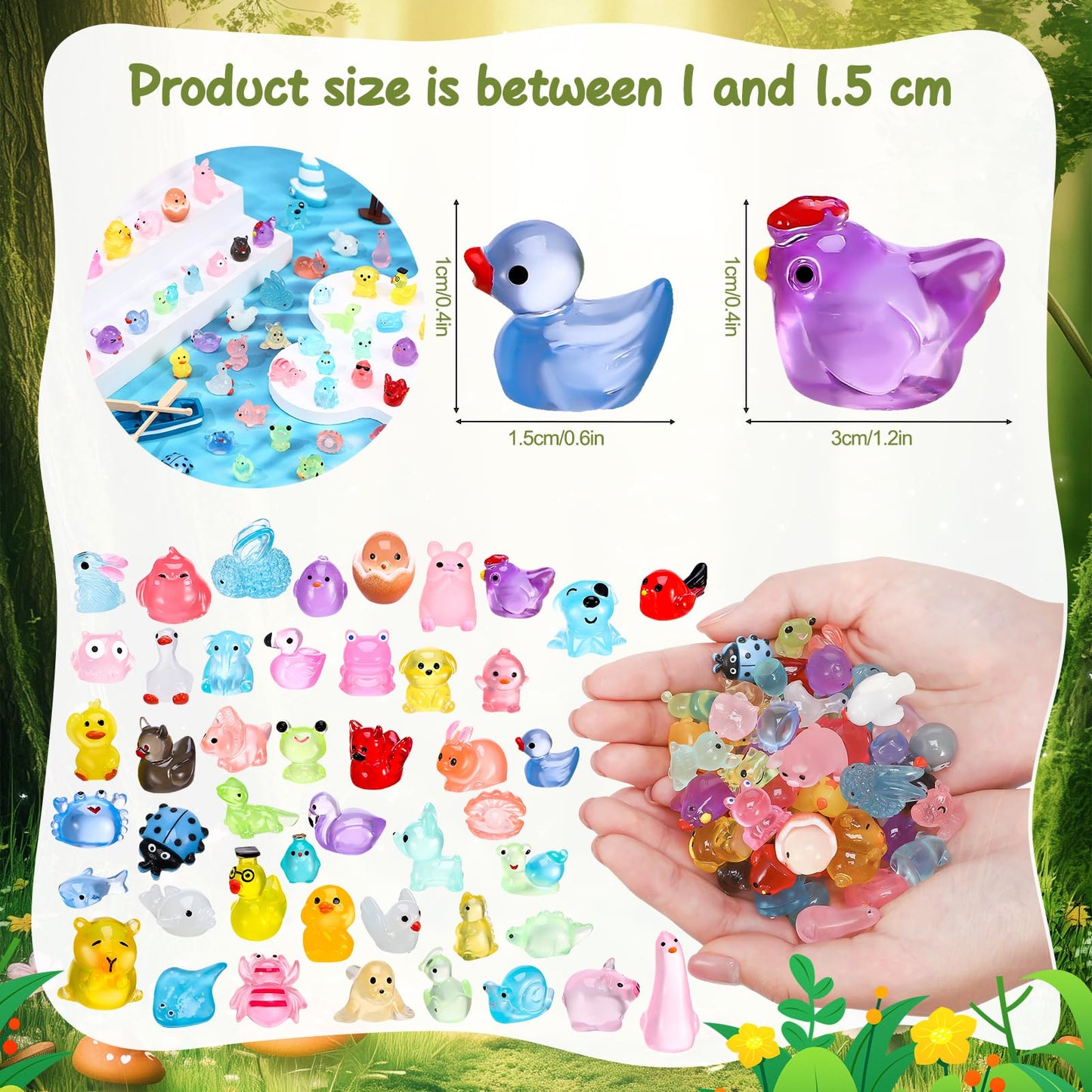 55PCS Mini Resin Animals, 55 Styles Glow in The Dark Mini Animals Luminous Resin Animal Tiny Small Animal Miniature Figures for Garden Dollhouse Decor