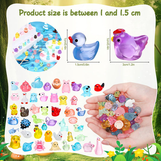 55PCS Mini Resin Animals, 55 Styles Glow in The Dark Mini Animals Luminous Resin Animal Tiny Small Animal Miniature Figures for Garden Dollhouse Decor