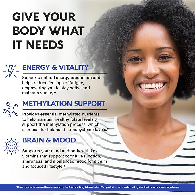 Methylated Multivitamin - B-Complex with Methylfolate & B12 - for Men & Women - 9-in-1 MTHFR Supplement with TMG - for Energy, Brain & Mood - Vegan, Lab Tested - Made in USA - 120 Capsules, One/Day
