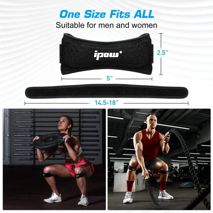 IPOW 2 Pack Knee Pain Relief & Patella Stabilizer Knee Strap Brace Support for Hiking, Soccer, Basketball, Running, Jumpers Knee, Tennis, Tendonitis, Volleyball & Squats, Black