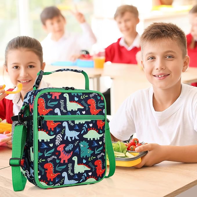 Kids Insulated Lunch Box Bag, Thermal Picnic Cool Bags with Adjustable Strap for Adults Children Women Men Boys Girls School Work (Dinosaur)