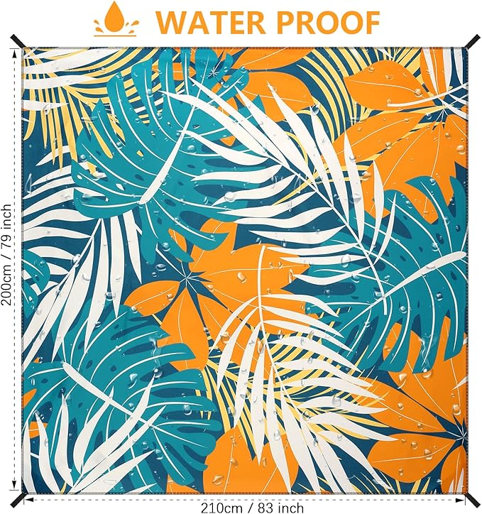Beach Blanket Sandproof Extra Large Beach Mat Adults Waterproof Quick Drying Sand Free Mat Made by Premium Polyester with 4 Stakes & 4 Corner Pockets for Outdoor Travel Camping Hiking