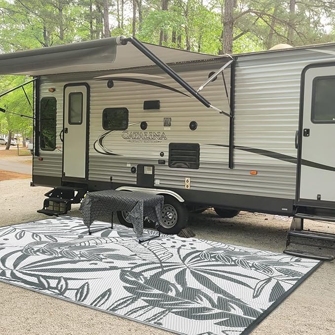 Anidaroel Outdoor Rugs 6x9ft for Patios Clearance Waterproof, Reversible Tropical Plastic Straw Camping Mat Outside Rug, Large Outdoor Area Rug for RV, Porch, Deck, Balcony, Picnic(6'x9')