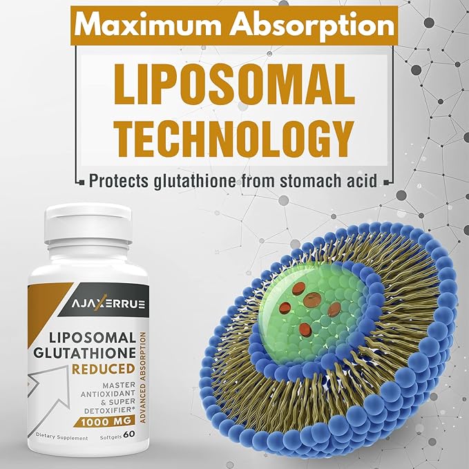1400 mg Liposomal Glutathione, Superior Absorption Complex Reduced Glutathione Supplement with Vitamin C, Hyaluronic Acid, Master Antioxidant for Liver Detox, Brain, Skin