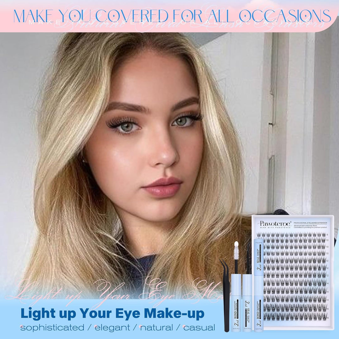 80D Full Volume Eyelash Clusters Kit | DIY Lash Extensions with Bond & Tweezers