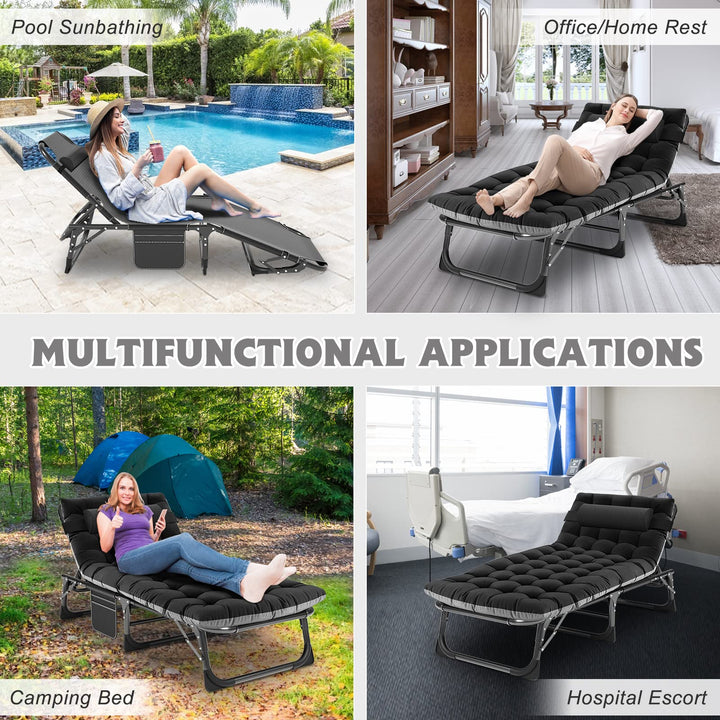 ABORON Folding Camping Cot W/Mat for Adults, Adjustable Heavy Duty Outdoor Bed,1200 D Layer Oxford Travel Camp Cots