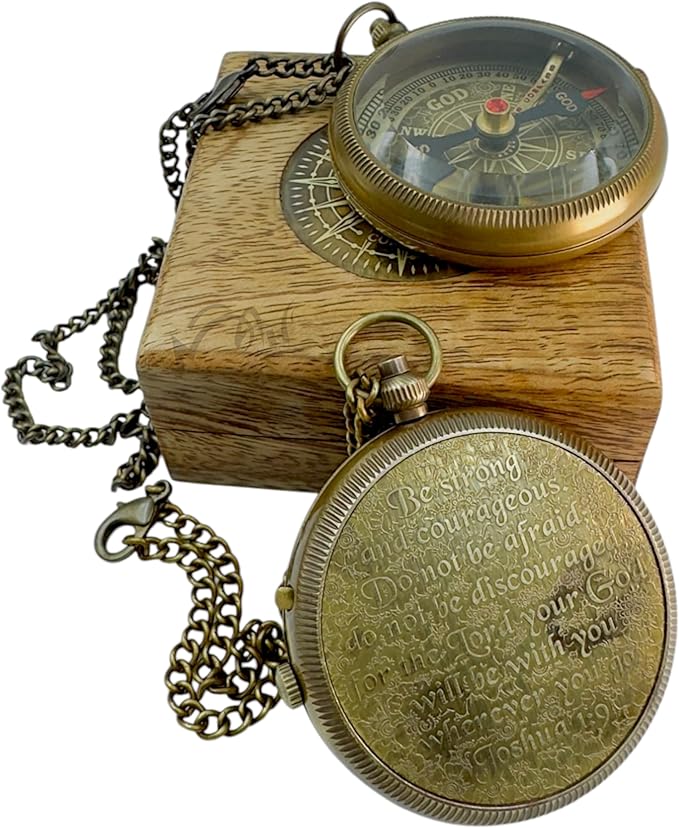 Bible Verse Brass Compass – “Be Strong and Courageous” (Joshua 1:9) | Christian Gift for Graduation, Baptism, Confirmation – Religious Keepsake for Boys, Girls, Teens, Men, Pastors & Church Events