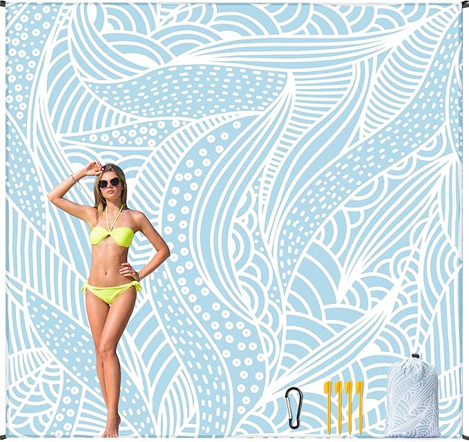 Beach Blanket Waterproof Sandproof Beach Mat 79”x 83” for 1-4 Adults Quick Drying Durable Outdoor Picnic Mat for Beach Festival Travel Picnic Camping Hiking (LBL-Ripple, 120"×108"(8 Person))