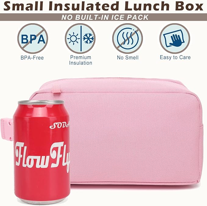 FlowFly Small Insulated Lunch box Portable Soft Bag Mini Cooler Thermal Meal Tote Kit with Buckle for Work, PinkWithBuckle