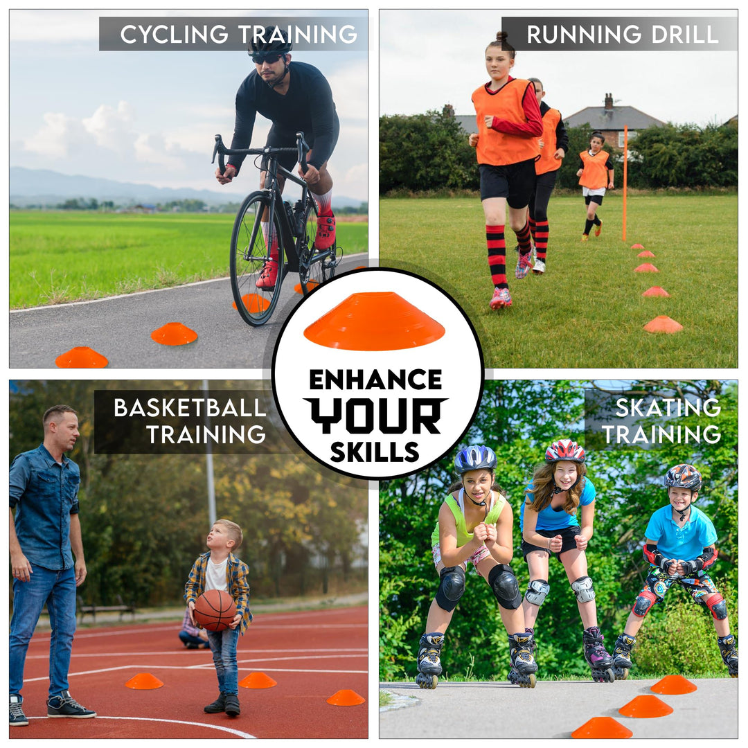 24 Pcs Soccer Cones for Training - with Mesh Bag & Strap - Flexible & Heavy Duty - Best for Football, Basketball & Running Drills - Premium Quality Soccer Training Cones Sports