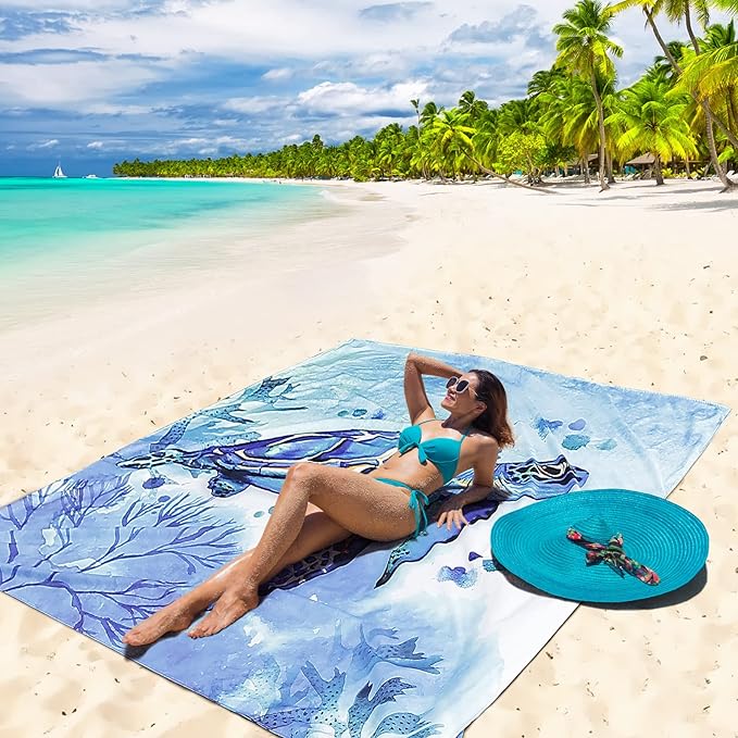 Beach Blanket Waterproof Sandproof Extra Large Beach Mat 79" X 83"/120"x108"for 1-8 Adults Quick Drying Durable Outdoor Picnic Mat for Beach Travel Camping Hiking