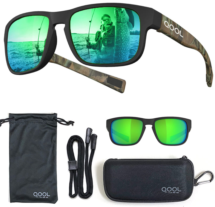 QOOL TIMES Living out your F11 HD Polarized green camouflage sport Sunglasses Men Women Running