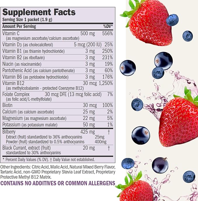 ANDREW LESSMAN Efficient C Mixed Berry 90 Packets - Immune, Energy, Stress and Eye Health Support. Reinvention of The Vitamin C Drink. No Calories. No Sugar. No Carbs. Easy to Mix.