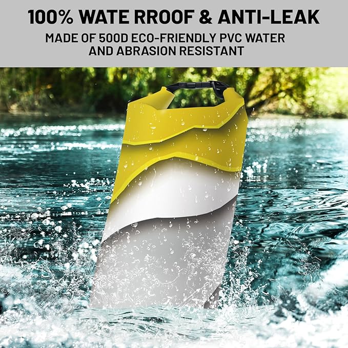 Yellow Gray Geometric Modern Waterproof Backpack 5L/10L/20L Floating and Lightweight for Kayaking, Boating, Fishing, Swimming and Camping with Waterproof Phone Case