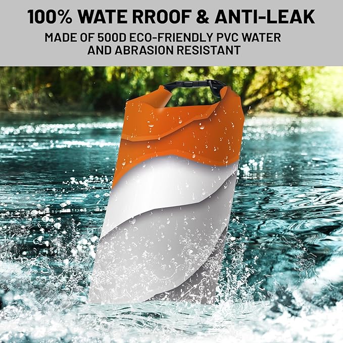 Waterproof Dry Bag,Roll Top Orange Gray Geometric Modern Small Waterproof Backpack 5L/10L/20L Floating Lightweight Bags for Kayaking, Boating, Fishing, Swimming Camping with Waterproof Phone Case