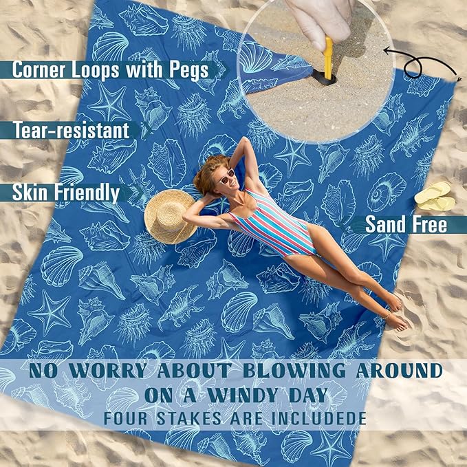 Beach Blanket Sandproof Waterproof 78''×81''1-5Adults Oversized,Compact Lightweight Durable Beach Mat for Travel Camping Hiking Picnic Blanket