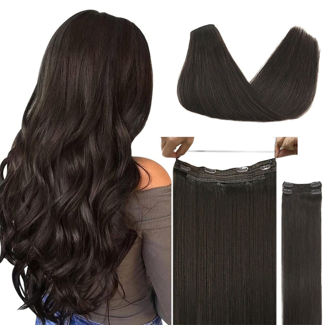 Doores Fish Line Hair Extensions, 18 Inch 125G Wire Hair Extensions And Dark Brown, Wire Hair Extensions Straight Remy Hair Secr