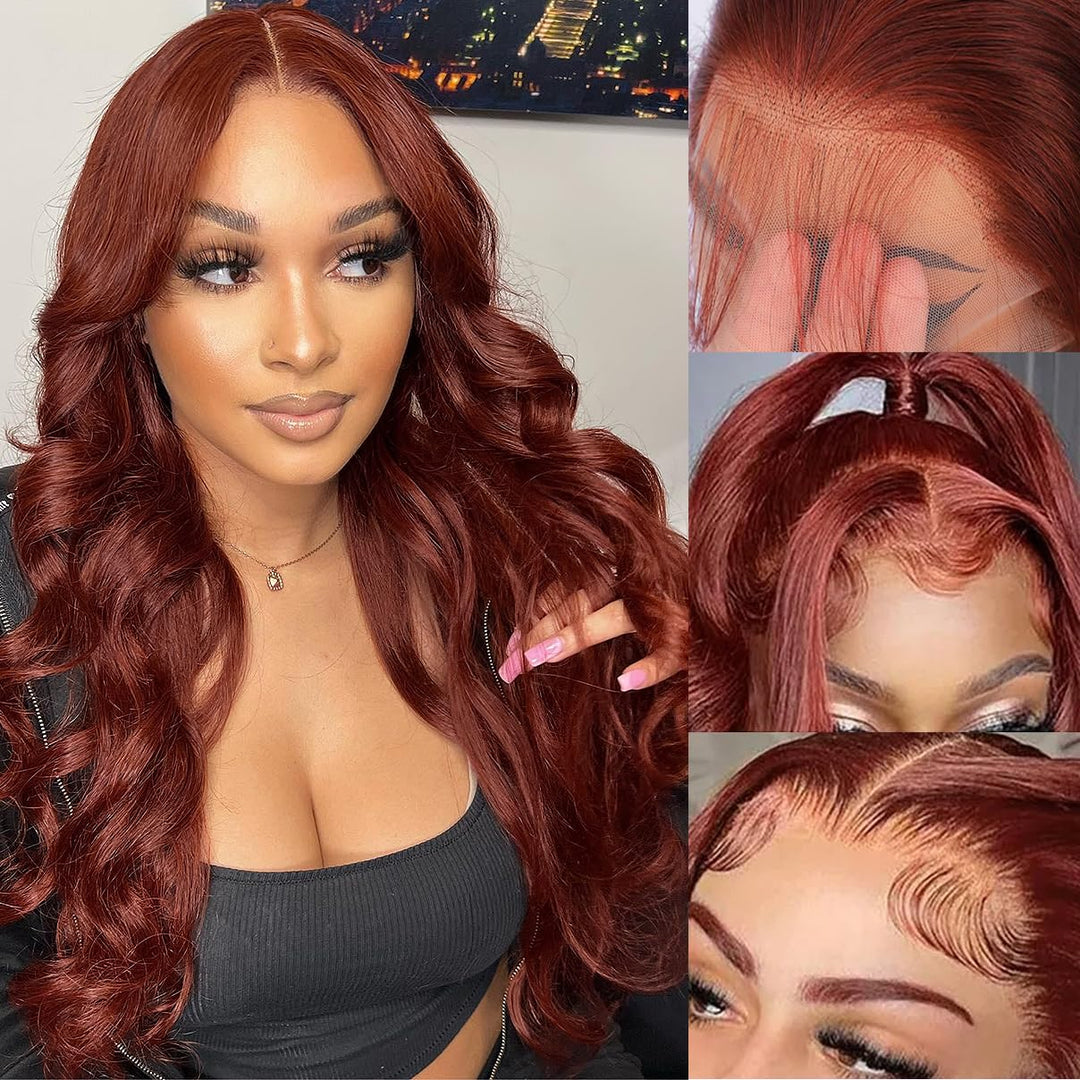 34 Inch Reddish Brown Lace Front Wigs Human Hair 13  6 Hd Lace Body Wave Aubrun Brown Front Wig Pre Plucked Red Human Hair Color