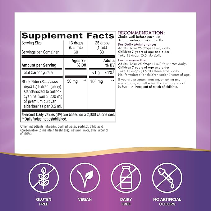 Nature's Way Sambucus Elderberry Drops with Ultra Strength Elderberry, Immune Support*, Made from 6400mg of Elderberries per 1 mL, 1 Fl. Oz.