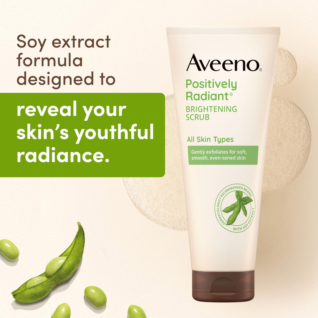 Aveeno Positively Radiant Skin Brightening Exfoliating Daily Facial Scrub, Moisture-Rich Soy Extract, helps improve skin tone & texture, Oil-& Soap-Free, Hypoallergenic, 5 oz