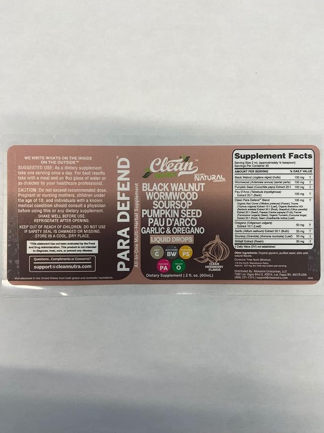 para Defend Wormwood Black Walnut Cleanse for Humans Drops Liquid Soursop Garlic Pumpkin Seed PAU D'Arco Oil of Oregano Turmeric Berberine Neem Extract Hull Bark Tincture by Clean Nutra