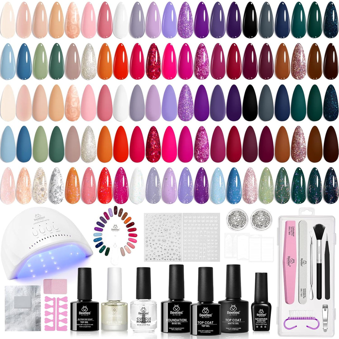Beetles 23-Pc Glitter Gel Nail Polish Set | Brown, Pink, Blue, Green | UV Soak Off
