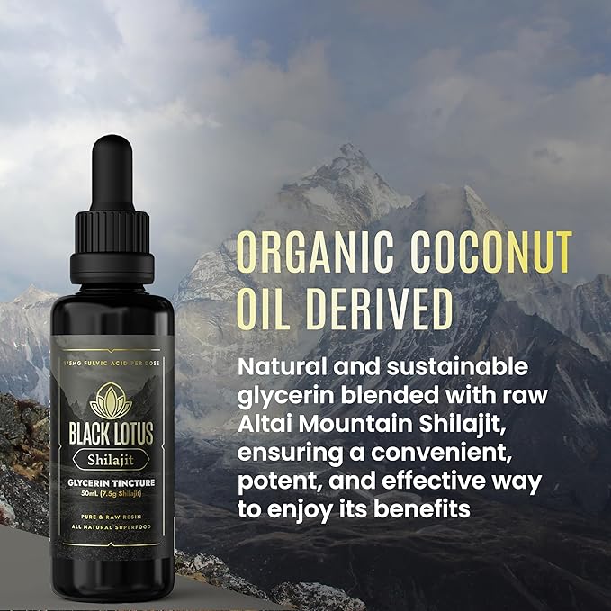 Black Lotus Pure Shilajit Resin Liquid Tincture, 50ml, 100% Pure Natural Shilajit for Men & Women with Amino Acids, 175mg Fulvic Acid, 85 Ionic Trace Minerals, for Immune Support, Focus, Energy