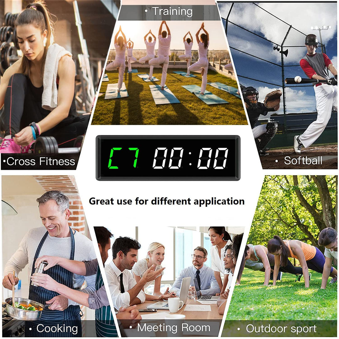 BTBSIGN LED Interval Workout Timer Count Down/Up Clock Stopwatch with Remote for Home Gym Fitness White