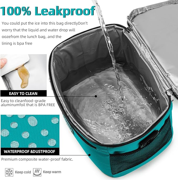 BEIMILY Lunch Box for Men/Women,Small Insulated Lunch Bag,Reusable LunchBox for work Picnic Hiking Beach,Leakproof Soft Cooler Tote Bag Organizer with Adjustable Shoulder Strap for Adults(Teal)