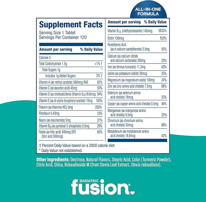 Bariatric Fusion Bariatric Multivitamin with Iron Complete Chewable | Tropical Flavor | Post Bariatric Vitamins for Gastric Bypass and Sleeve Gastrectomy | One Month Supply