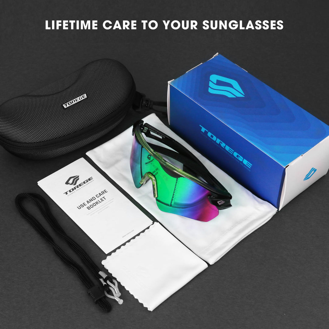 TOREGE Z87 Sunglasses for Men Women Cycling Fishing Running Driving Baseball Anti-fog Sports Sunglasses UV Protection 02EV (Transparen Gray&Black&Green Lens)