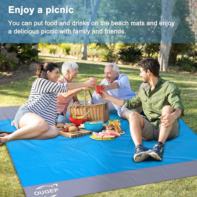 Beach Blanket, Beach Mat Sand Free Waterproof 79" X 83" Suitable for 4-7 Adults, Waterproof Lightweight Picnic Blankets for Travel, Camping, Hiking