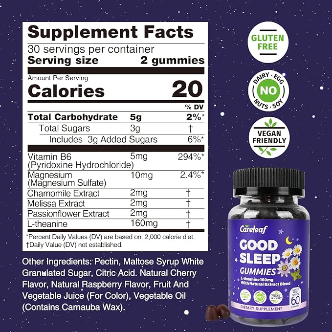 Non-Melatonin Sleep Aid Gummies - Fall Asleep Faster with L-Theanine, Magnesium & Herbal Blend, 60 Vegan Gummies for Adults, Reduces Nighttime Overthinking