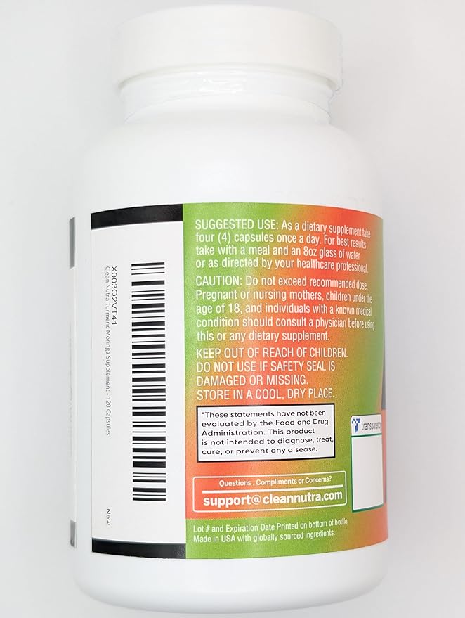 Clean Nutraceuticals Turmeric Moringa Supplement | Ginger Boswellia Saffron - Supplement for Women and Men with Ceylon Cinnamon, Tart Cherry, Quercetin Garlic Nettle Holy Basil - 1Pack