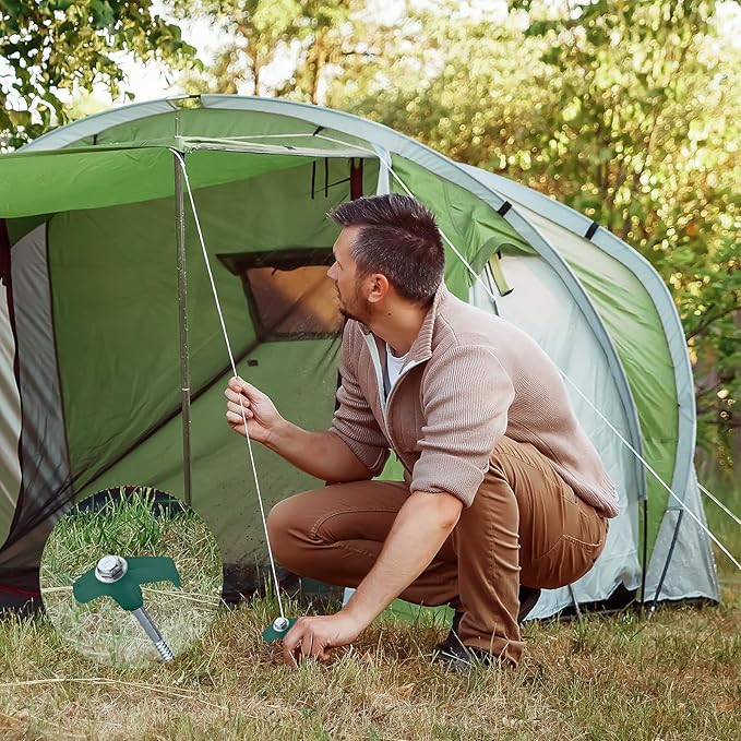 Hicarer 10 Pcs 8'' Screw in Tent Stakes Heavy Duty Ground Anchors Screw in Tent Pegs Ground Stakes Tent Spikes Metal Tent Spikes with Hex Head Driver for Camping Garden Canopies (Dark Green)