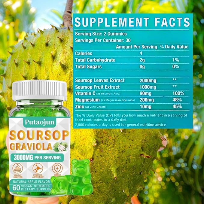 Soursop Graviola Extract 2000 MG | Soursop Leaves Extract | Soursop Gummies Healthy & Soursop Fruit for Adults | Non-GMO | Vegan, Pack of 2