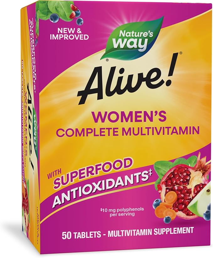 Nature's Way Alive! Women’s Complete Multivitamin, Supports Energy Metabolism and Hair, Skin & Nails*, Superfood Antioxidants(1), B-Vitamins, 50 Tablets (Packaging May Vary)