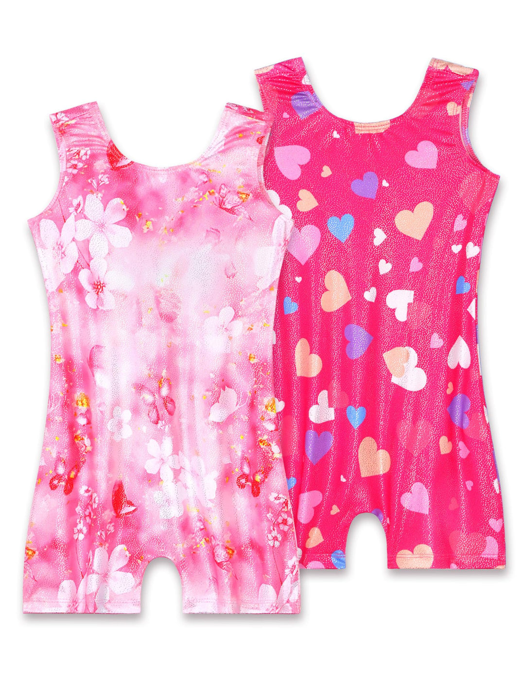 Nokecina Leotard for Girls Gymnastics Size 5-6 Years Old Pink Floral Hearts Tumbling Unitards 2 Pack Sparkly Gym Biketards