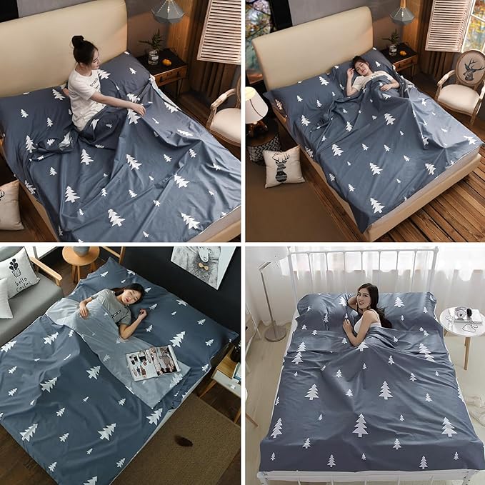 Azarxis Sleeping Bag Liner, Travel Sheet Lightweight Compact Cotton Sleep Bag Sack for Camping, Traveling, Hotels, Hostels & Backpacking (Blue, M - 3.94 x 6.89 ft)