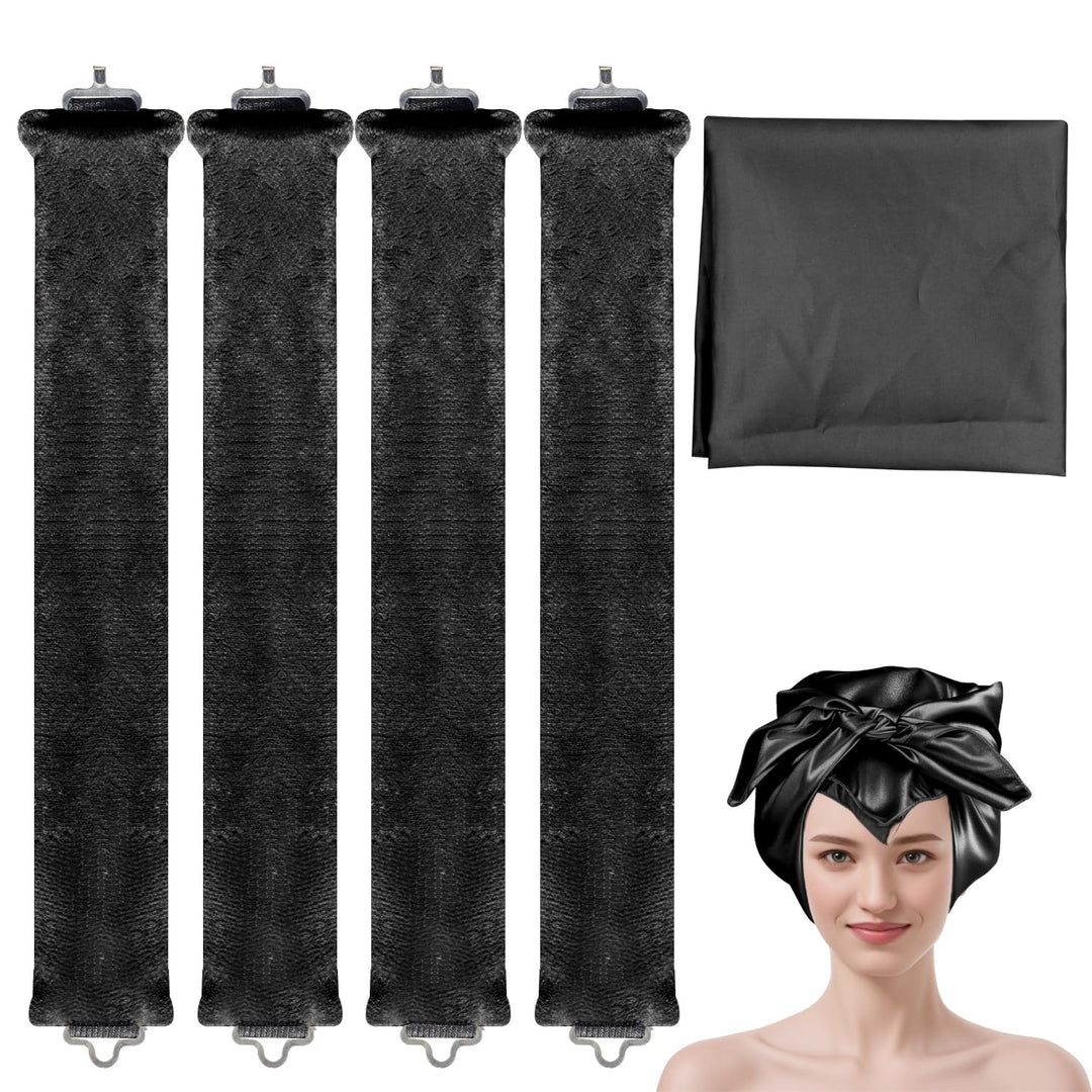 Overnight Blowout Rods,Jumbo Heatless Curling Roller for Long Hair to Sleep in, 4 Pcs Soft Velvet Satin Curlers with Scarf for Volume and Blowout Look