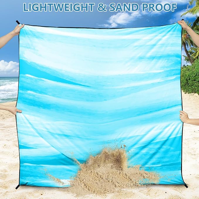 Beach Blanket Waterproof Sandproof Beach Mat 79”x 83” for 1-4 Adults Quick Drying Durable Outdoor Picnic Mat for Beach Festival Travel Camping Hiking (TINTING-BL&W, 79"×83"(4 Person))